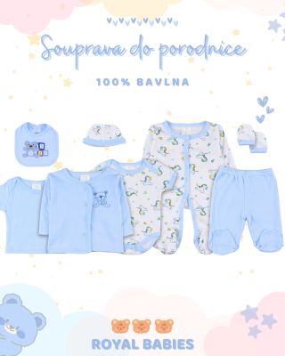 Modrá souprava do porodnice s medvídkem 💙 8 nejpoužívanějších kousků pro první dny vašeho miminka 👶 Vyrobeno z 100% bavlny...