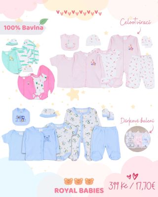 🎉 Vybrané sety jsou teď ve slevě! 🧸💛 Krásný dárek i praktická výbavička pro miminko 👶 Vyrobené z jemné 100% bavlny,...